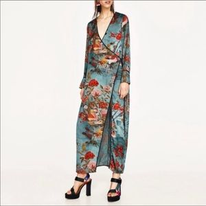 Zara floral bird long silk satin kimono small